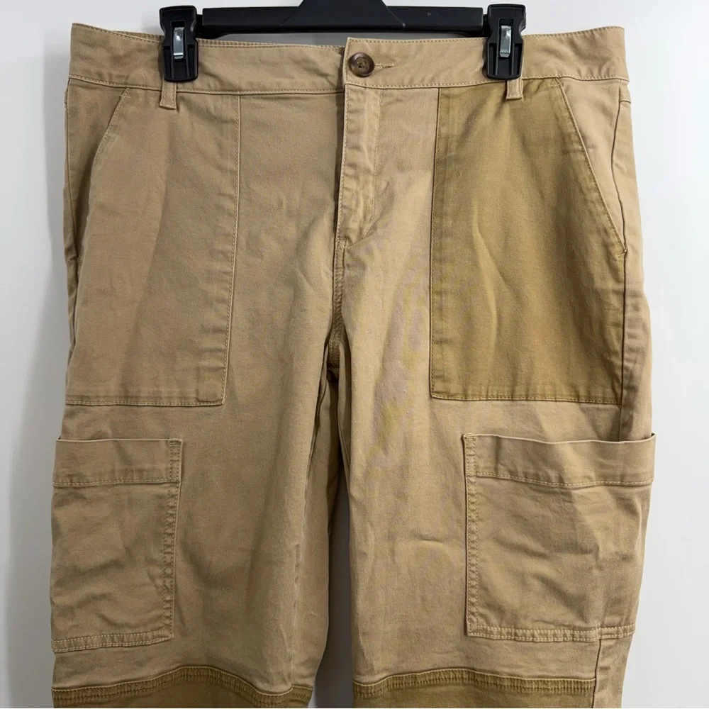 CAbi Captain Pants 4510 Utility Cargo Patchwork Khaki Straight Leg Women’s 12